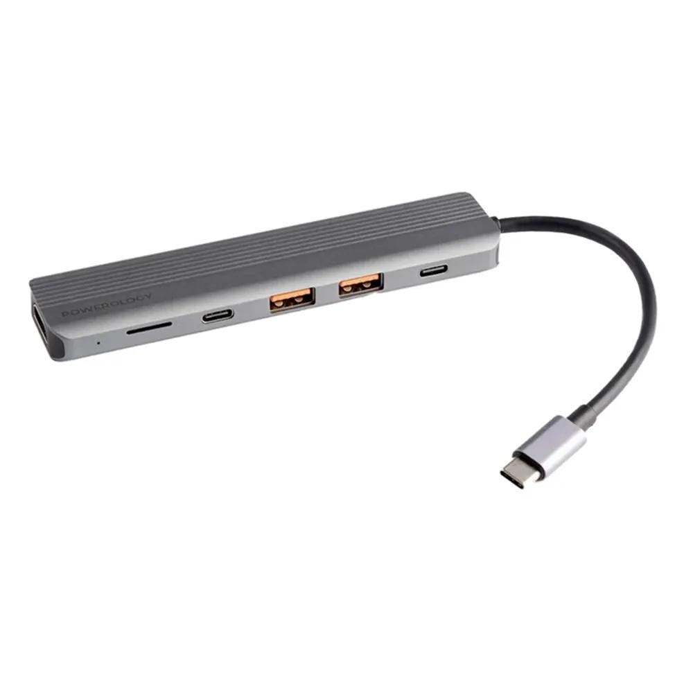 باور لوجي 6 في 1 سليم 4K HDMI USB-C Hub 100W